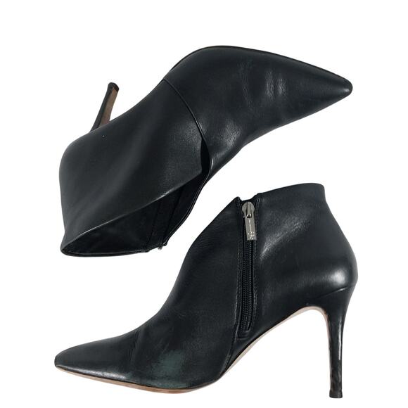 JESSICA SIMPSON! BLACK GENUINE LEATHER CRISS CROSS DEEP V FRONT BOOTS! SZ 9M - Picture 7 of 11